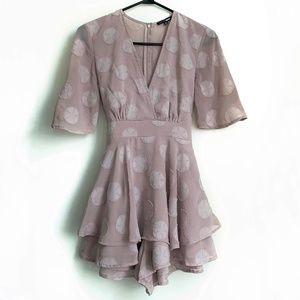 Fashion Nova Mauve Pink Ruffle Pinpoint Polka Dot Romper Dress Size XS (EUC)